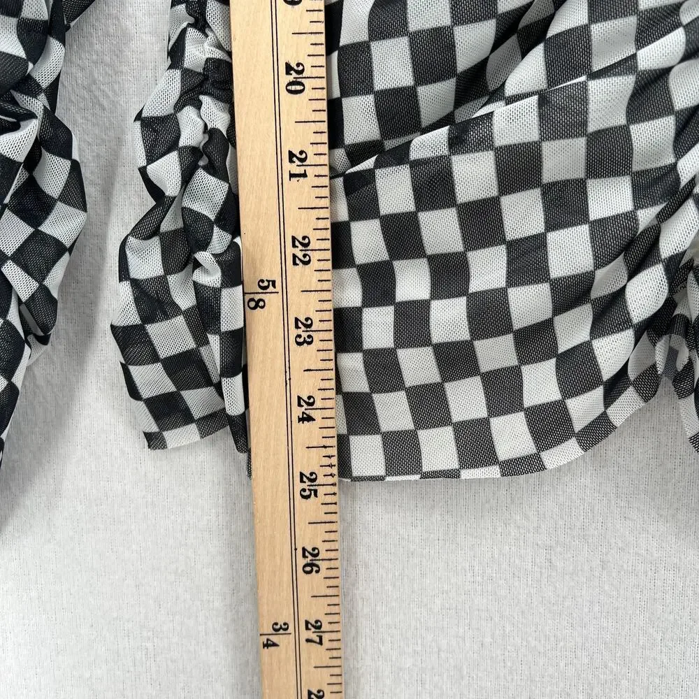 BAUM UND PFERDGARTEN Joselle Mesh Top Womens Medium Black White Check Stretch - Picture 16 of 16